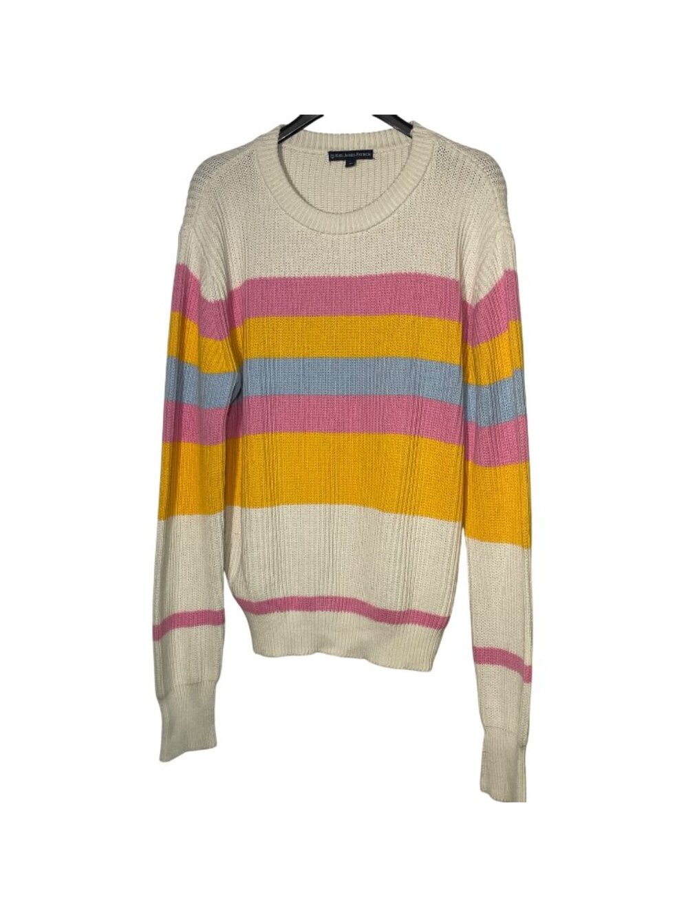 Kiel James Patrick Sunset Striped Color Block Cable Knit Sweater Sz XL Colorful
